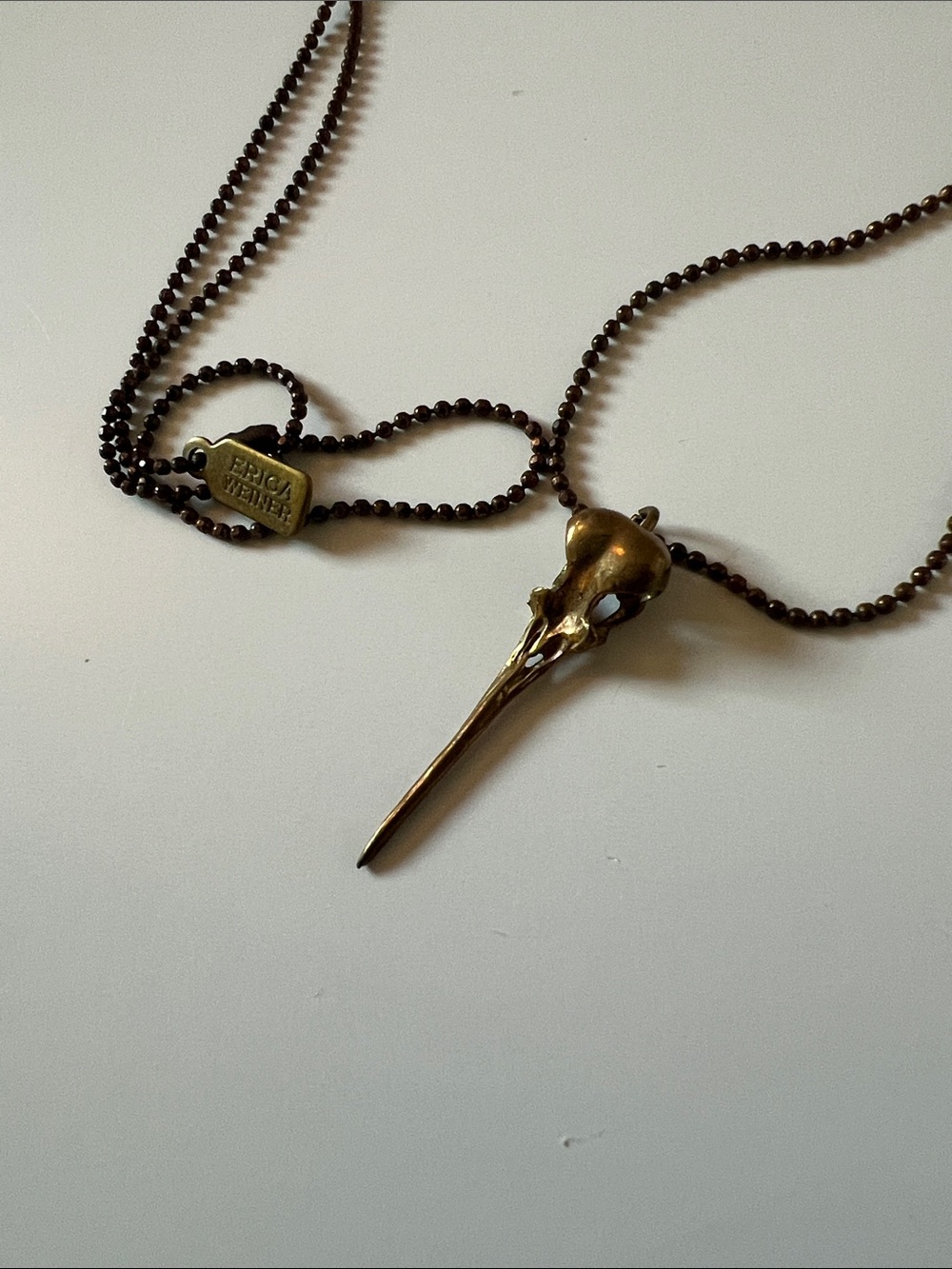 Erica Weiner, hummingbird Bronze Skull Pendant Necklace.
